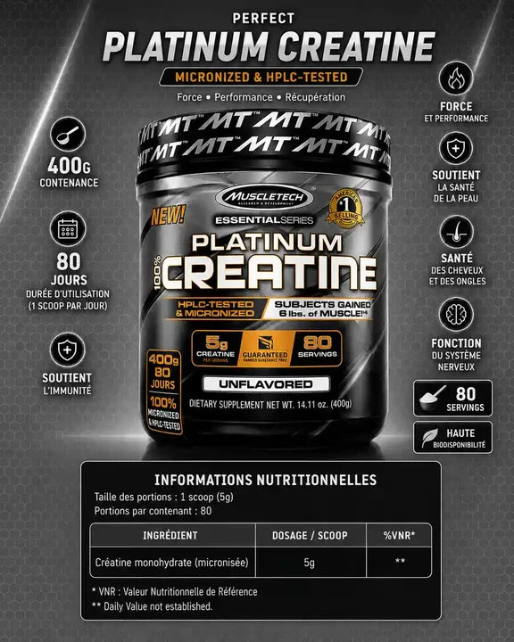 PLATINUM 100% CREATINE MuscleTech | Complément Premium pour Énergie, Endurance & Récupération