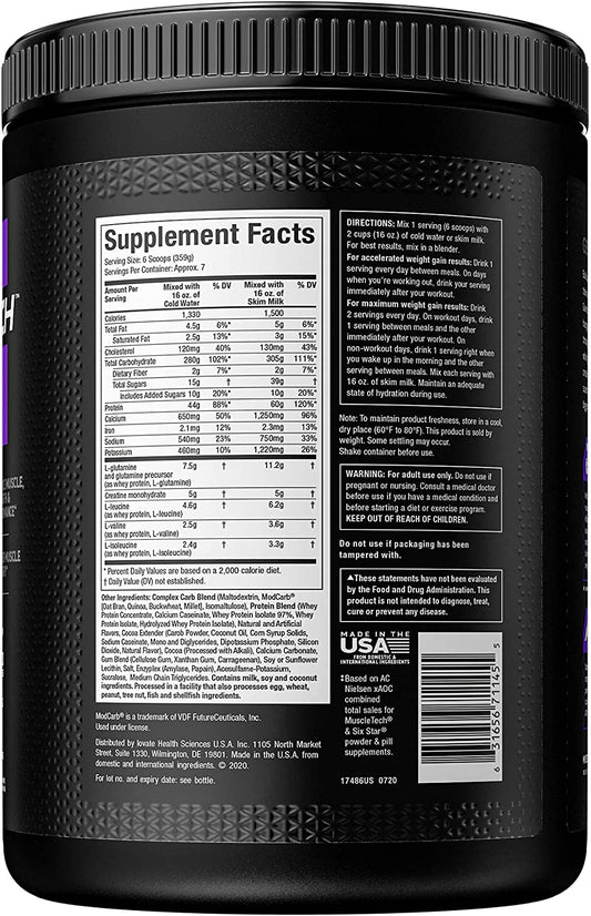 MuscleTech 100% Mass Gainer | 2,33kg | 1500 Calories | Chocolat Fudge Brownie
