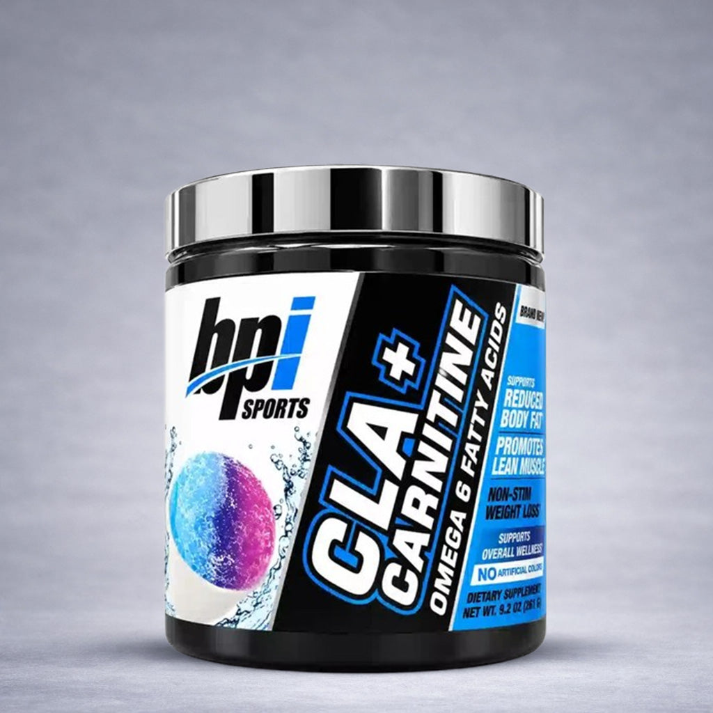 Pot noir BPI Sports CLA + Carnitine 350 g poudre, complément alimentaire brûleur de graisses, soutien énergie et performance, disponible en Tunisie.
