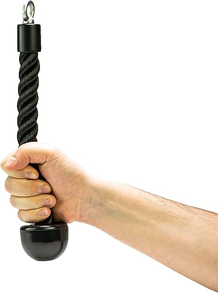 Corde de Tirage Triceps en Nylon – Accessoire musculation avec poignée antidérapante et mousqueton métal