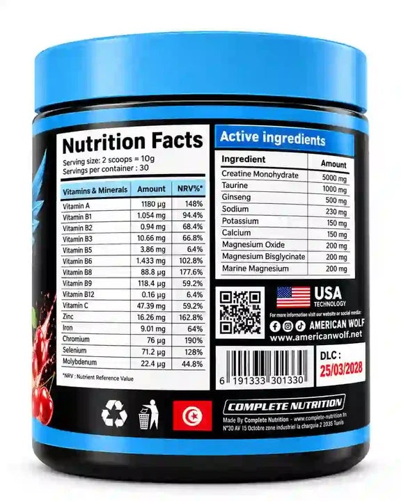 American Wolf Creatine Hydra – 300 g (Blueberry Flavor)