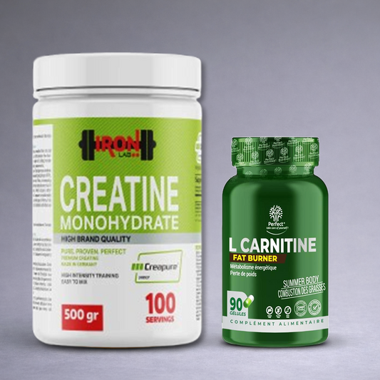 Pack Iron Lab Creapure 500 g + L‑Carnitine Perfect Nutrition – Complément musculation force et définition musculaire