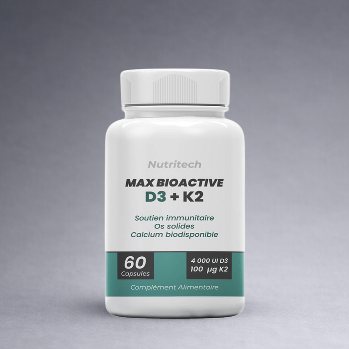 Vitamine D3 + K2 Nutritech – Complément immunité et santé osseuse, 60 capsules
