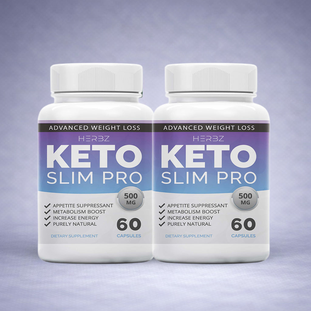 Deux flacons Herbz Keto Slim Pro posés côte à côte sur fond neutre dégradé clair, visuel premium pour site e‑commerce perte de poids et énergie naturelle.