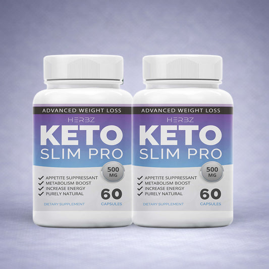 Deux flacons Herbz Keto Slim Pro posés côte à côte sur fond neutre dégradé clair, visuel premium pour site e‑commerce perte de poids et énergie naturelle.