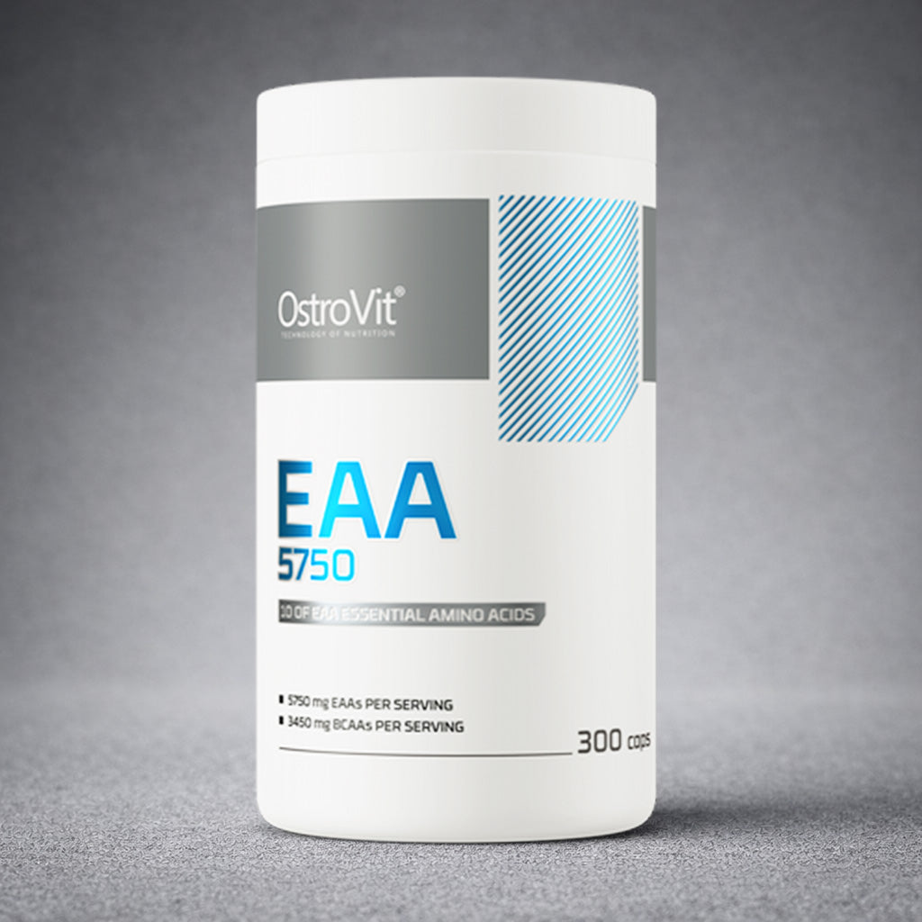 Flacon OstroVit EAA 5750 mg – complément alimentaire d’acides aminés essentiels pour la récupération et la performance sportive.