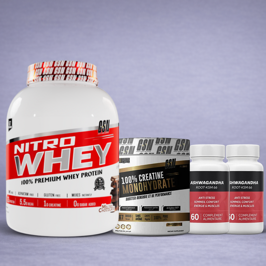 Pack Nitro Whey + Créatine 200g + 2*Ashwagandha GSN