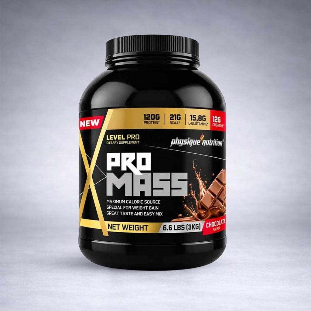 Pot noir Physique Nutrition Level Pro Pro Mass 3 kg – gainer chocolat riche en protéines, BCAA, glutamine et créatine pour prise de masse musculaire