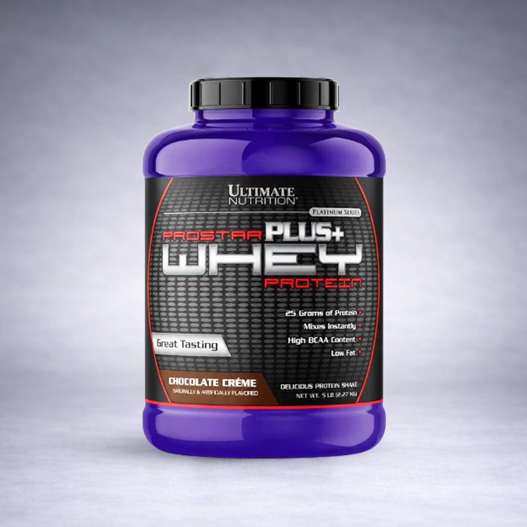 Pot de Prostar Whey Plus+ 2,39 kg Ultimate Nutrition saveur chocolat creme